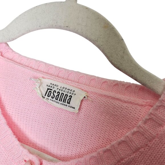 Vintage Pink Fruit Hand Loomed Cardigan Sweater By Rosanna Size M 70s Whimsical - Picture 5 of 8